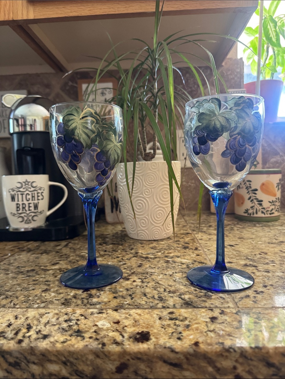 Hand-Painted Blue Grape Wine Glasses - Set of 2